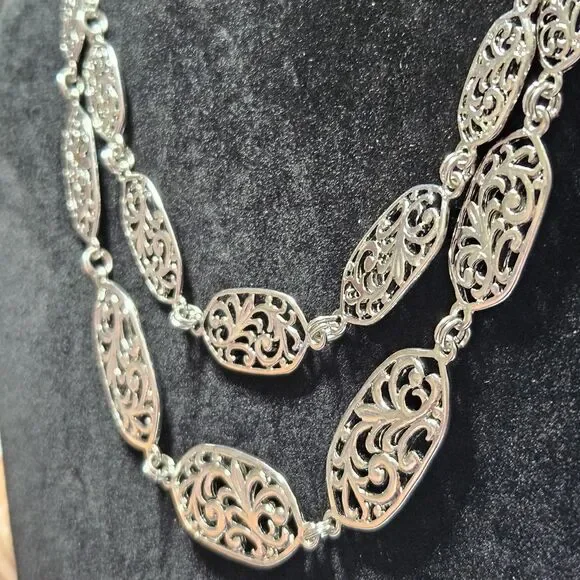 Silver Tone Layered Filigree Chain Necklace 20-23" - Picture 5 of 14